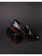 01 Sapato Mocassim Loafer Croco Preto