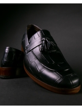 01 Sapato Mocassim Loafer Croco Preto