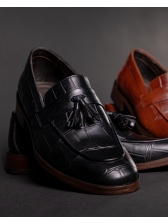 01 Sapato Mocassim Loafer Croco Preto