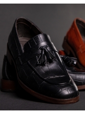 01 Sapato Mocassim Loafer Croco Preto